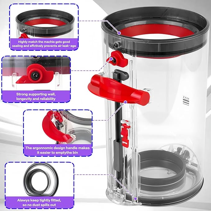 Upgraded Dust Bin Replacement & HEPA Filter Compatible with Dyson V11 V15 SV14 SV15 SV22 Vacuum Cleaner, Canister Dirt Cup Spares Part 969509-01 965440-01, Fixes Broken Latch & Restores Suction