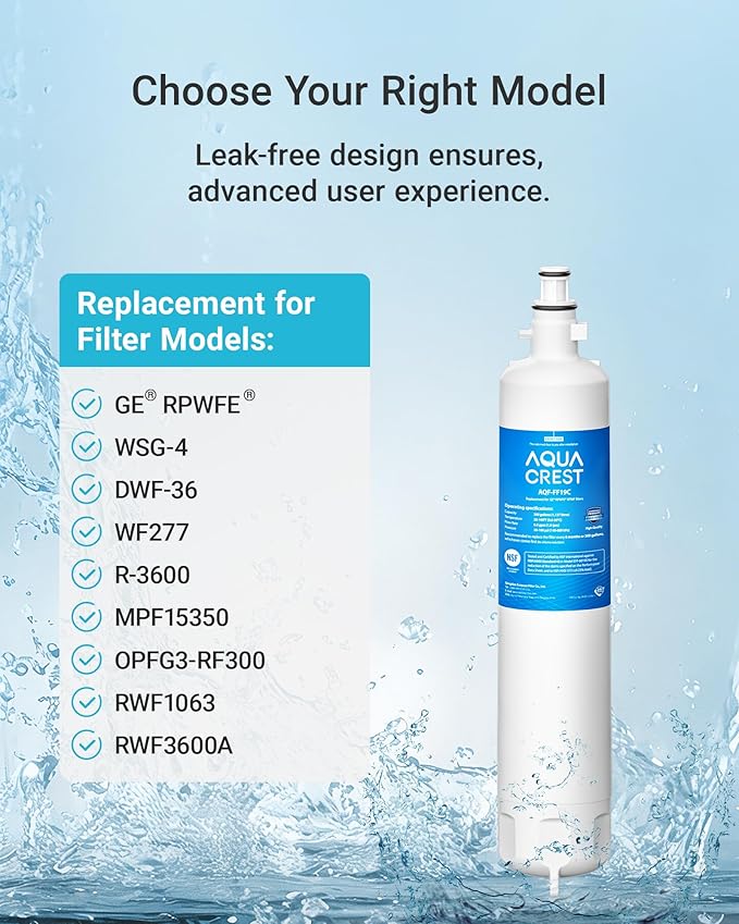 AQUA CREST Replacement for GE® RPWFE®, RPWF (with CHIP) Refrigerator Water Filter, Compatible with GYE22HMKES, GYS22GMNES, GYE22HBLTS, DFE28JSKSS, GFE28HMHES, GNE29GYNFS, 3 Filters