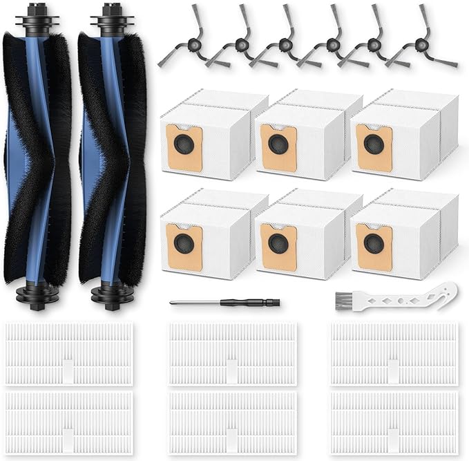 C10 Accessories for eufy C10 Robot Vacuum, 22 Pack Replacement Parts Include: 2* Main Rolling Brush, 6* Washable Filter, 6* Side Brush, 6* Dust Bag, 2* Cleaning Tool