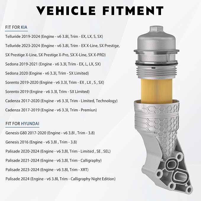 26300-3LAA0 Upgrade Aluminum Oil Filter Housing Complete Assembly Fit for Kia Telluride 20-24, Sedona 19-21, Sorento 19-20, Cadenza 17-20, Hyundai Genesis G80 17-20, Palisade 20-24