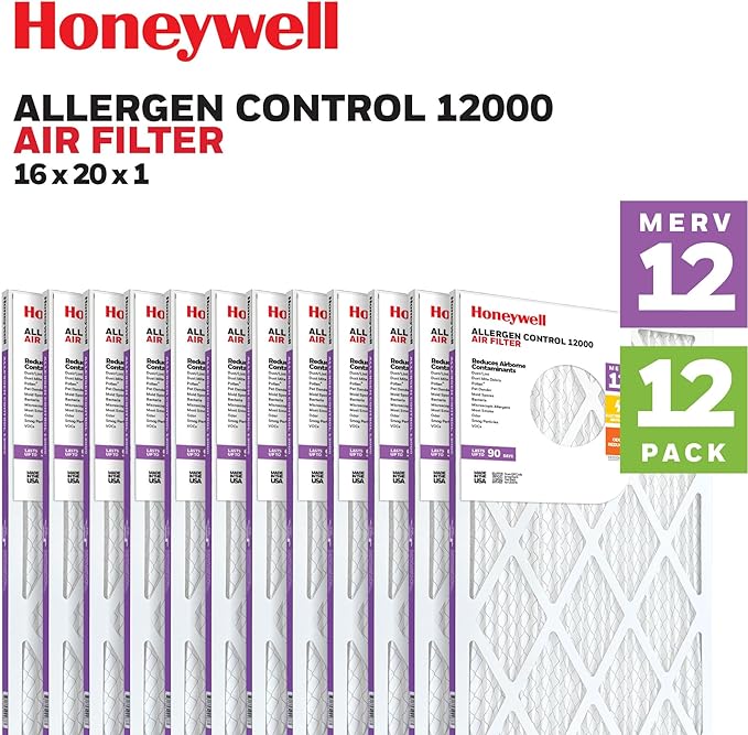 Honeywell 16x20x1 MERV 12 Electrostatic Pleated HVAC AC Furnace Air Filter (12-Pack) | Replacement Filter for Home Use | Made in USA