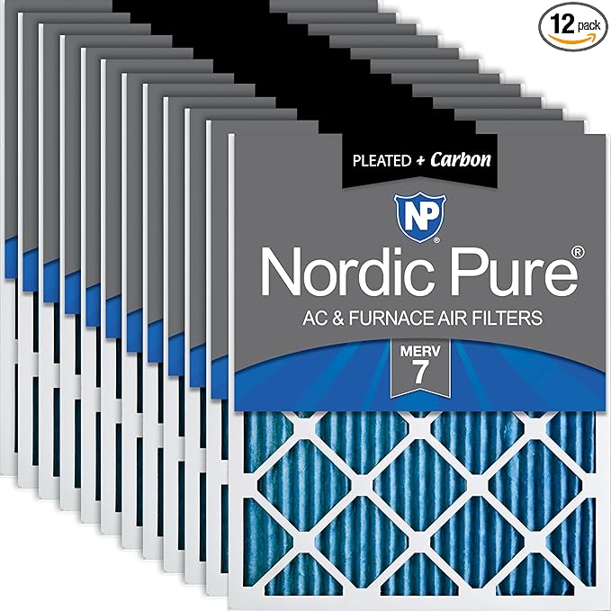 Nordic Pure 15x20x1 (Actual Size: 14 1/2 x 19 1/2 x 3/4) Pleated Air Filters MERV 7 Plus Carbon 12 Pack
