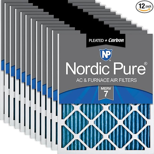 Nordic Pure 15x20x1 (Actual Size: 14 1/2 x 19 1/2 x 3/4) Pleated Air Filters MERV 7 Plus Carbon 12 Pack