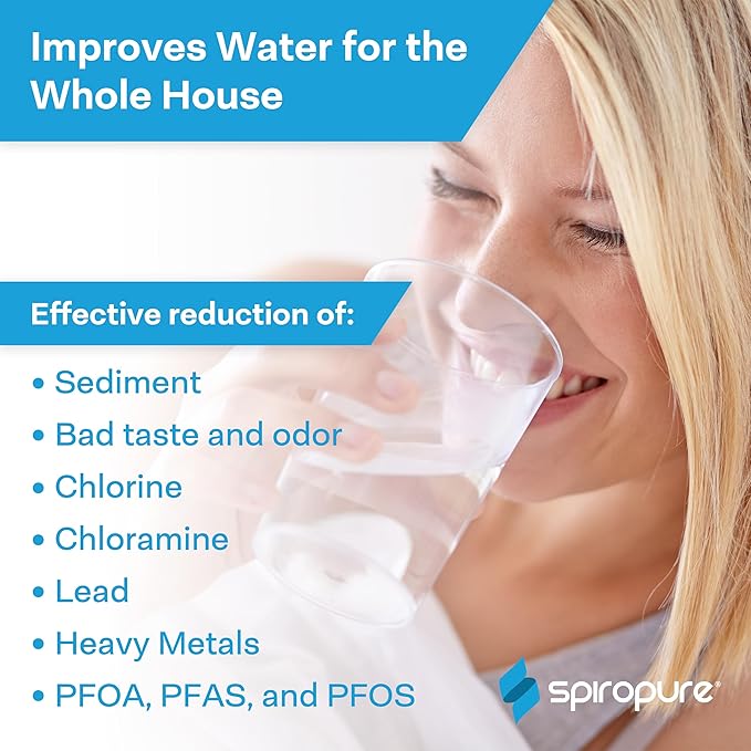 SpiroPure SP-WH200 Advanced 2-Stage Whole House Water Filter, Sediment and Catalytic Carbon Filter Cartridges, Chlorine Reduction for The Home, City or Well Water