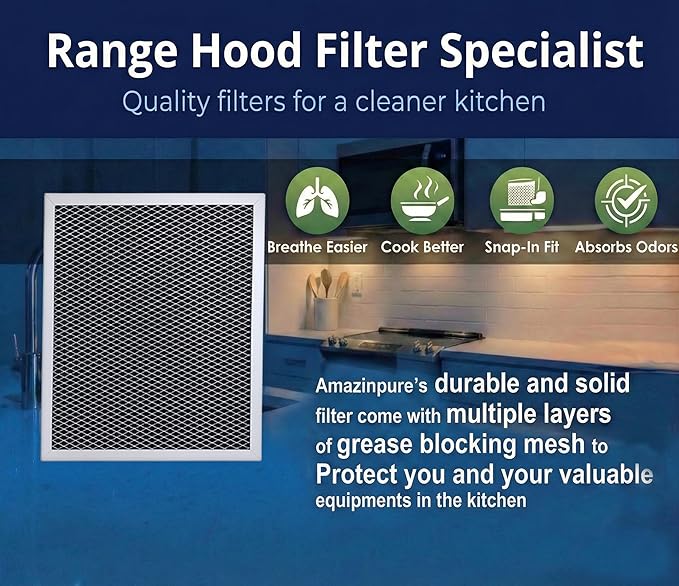 3 pack 97007696 8.75 x 10.5 in Charcoal Range Hood Filter Compatible with Whirlpool W10355450 Broan Nutone 6105C 41F 413023 41000 46000 11000 4341999 4378581 1172266 5-3082 51113711