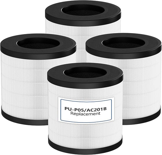 PU-P05/AC201B Replacement Filter for FULMINARE PU-P05 Air Purifier and Purivortex AC201B Air Purifier, 3-in-1 High Efficiency H13 True HEPA Activated Carbon Filter Replacement 4 Pack