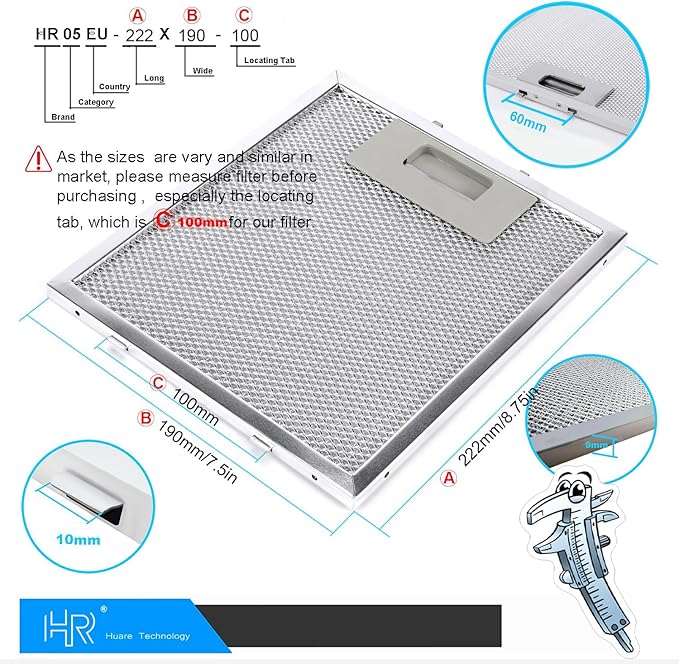 W10915369 Range Hood Filter Replacement, Compatible with Whirlpool,Kitchen Aid, Jenn Air, 3-Layer Aluminum Mesh Grease Filter 8.75X7.5Inch, Huare Aluminum Range Hood Vent Filters, 2Pcs