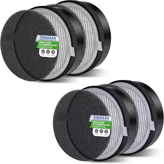 Bagean LV-H132 Replacement Filter for Levoit Air Purifier Compatible with Levoit Filter Replacement - Certified H13 True HEPA with Activated Carbon Filters 99.97% of Particles and Purifies Air (4-Pk)