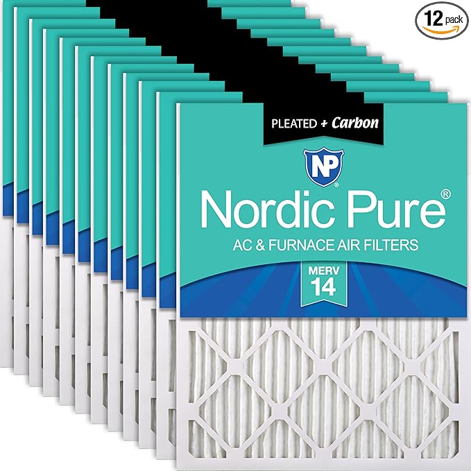 Nordic Pure 15x20x1 (Actual Size: 14 1/2 x 19 1/2 x 3/4) Pleated Air Filters MERV 14 Plus Carbon 12 Pack