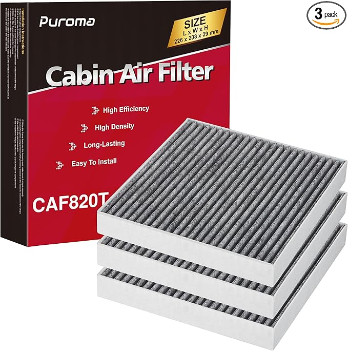 Puroma Cabin Air Filter with Activated Carbon, Replacement for CF12820, Compatible with Hyundai Elantra, Ioniq, Santa Cruz, Santa Fe, Sonata, Tucson, KIA K5, Niro, Sorento, Sportage, Genesis GV60