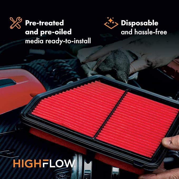 HIGHFLOW High Performance, Pre-Oiled Disposable Engine Air Filter PA99284X | Fits 2017-2022 Kia Niro, 2017-2022 Hyundai Ioniq