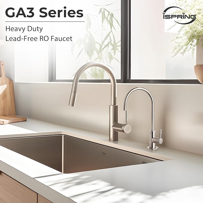 iSpring GA3-BN Drinking Water Faucet with 3/8" Connector, Heavy Duty Lead-Free Reverse Osmosis Faucet for RO System, Non-Air Gap 100% Stainless Steel RO Faucet, Brushed Nickel Finish