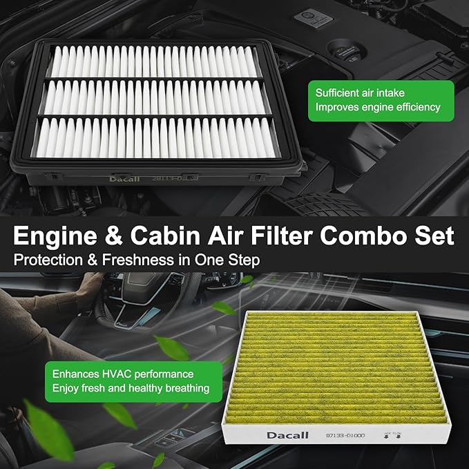 Engine & Cabin Air Filter set for Hyundai Tucson 2016-2021, for Kia Sportage 2017-2022, Replace 28113D3300, 97133D1000, WA10335, CA12065