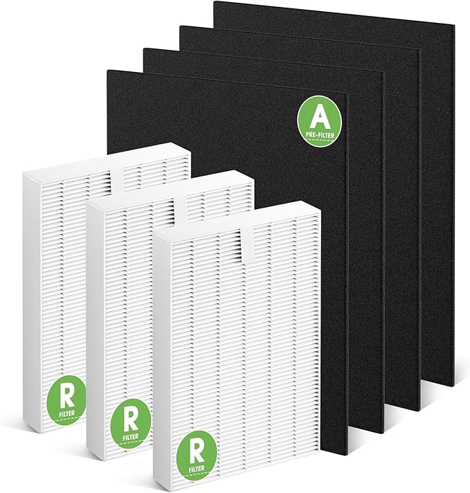 HPA300 HEPA Filter Replacement for Honeywell Air Purifier HPA300, HPA304, HPA300VP, HPA3300b, HPA5300, HPA8350, 3 Pack Ture HEPA R Filter + 4 Pack Activated Carbon Pre-Filter (Replace HRF-R3)