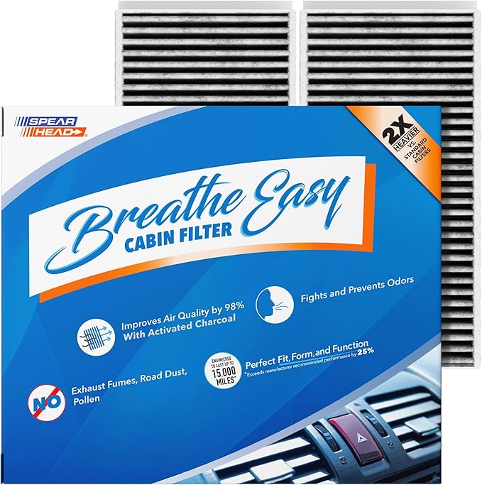 Spearhead Odor Defense Breathe Easy AC & Heater Cabin Filter, Fits 2 Series, i3, i3S, X1, X2, 16-24 Mini Cooper/Clubman, 17-24 Countryman Like OEM, Up to 25% Longer Lasting w/Activated Carbon (BE-554)
