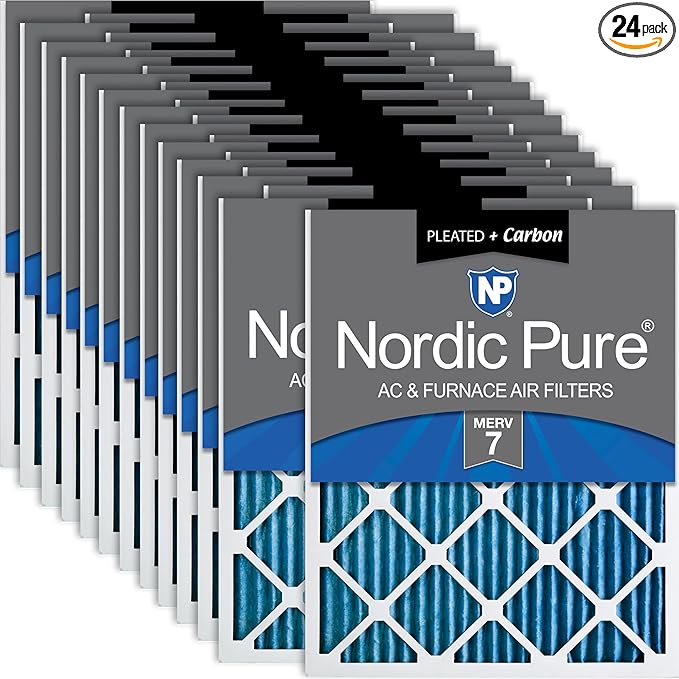 Nordic Pure 16x24x1 (Actual Size: 15 1/2 x 23 1/2 x 3/4) Pleated Air Filters MERV 7 Plus Carbon 24 Pack