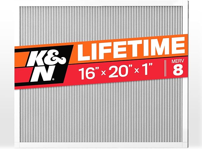 K&N 16X20X1 HVAC Furnace Air Filter, Lasts a Lifetime, Washable, Merv 8, the Last HVAC Filter You Will Ever Buy, Breathe Safely at Home or in the Office, HVC-8-11620
