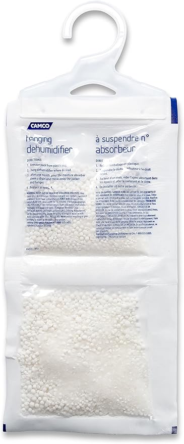 Camco 44286 Fragrance Free Hanging Dehumidifier-Convenient Hook Absorbs up to 3x Its Weight in Water, Reduces Moisture and Humidity in Closets and Tightly Confined Spaces, 2 Pack