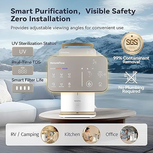 NatureFlow Y60EC Cold Reverse Osmosis Water Mineralization System — Featuring Natural Mineral Activation, 10-Stage RO Filtration, Ultra Dual UV, Alkaline Water,4:1 Pure-to-Drain Ratio
