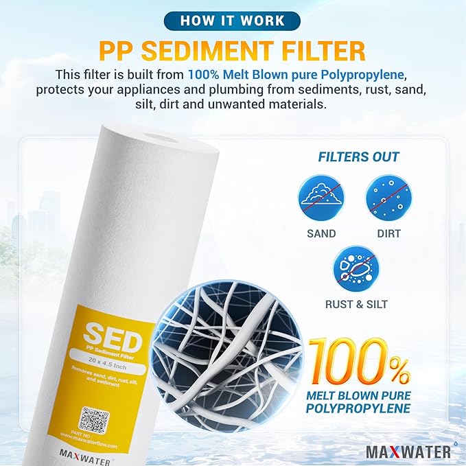 Max Water 5 Micron 20 x 4.5 Whole House Water Filter Replacement, 2-Stage Sediment & CTO Carbon Block Filters, Chlorine & Odor Reduction, Set of 2, Compatible with WGB22B