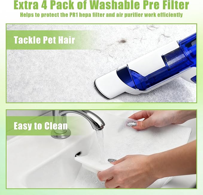 PR1 Replacement Filter Compatible wtih Mooka PR1 Air Purifier, 2 Pack H13 True HEPA Filter and 4 Washable Pre Filters for Pet Hair Dander(Pet Care)