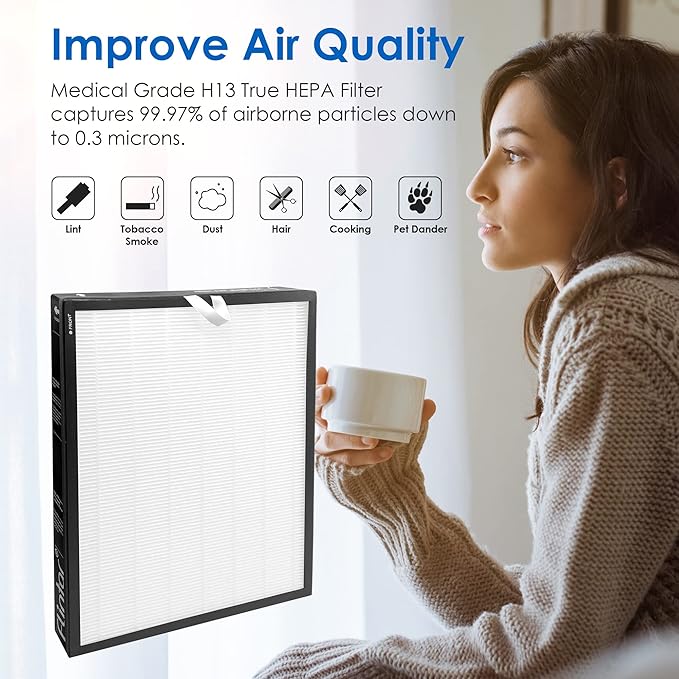 Flintar Vital 200S Replacement Filter, Compatible with LEVOIT Vital 200S-P Air Purifier, H13 Grade Filtration + Activated Carbon filter, Part # Vital 200S-RF, 2-Pack