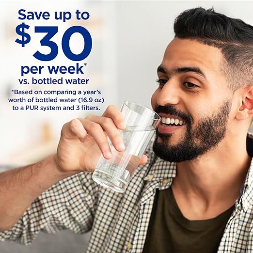 PUR Plus Vertical Faucet-Mount Water Filtration System, Lead-Reducing Filter, Easy Installation, 100-Gallon Capacity, Compatible with External Aerators, Grey
