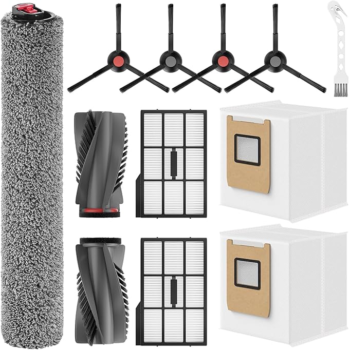 Leemone 12 Pack E25 E28 Replacement Parts Kit for eufy E28 / E25 Omni Robot Vacuum, E25 Accessories Parts with 2 Dust Bag, 4 Side Brushes, 1 Rolling Brush, 1 Roller Mop, 2 Filter, 1 Cleaning Brush