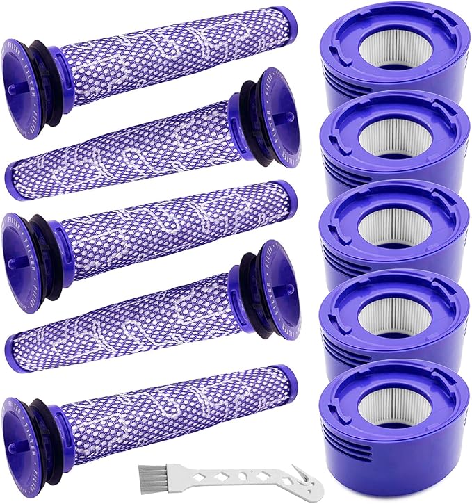 10 Pack Replacement Vacuum Filters Compatible with Dyson V7, V8 Cordless Vacuums - 5 Pre-Filters, 5 Post-Filters