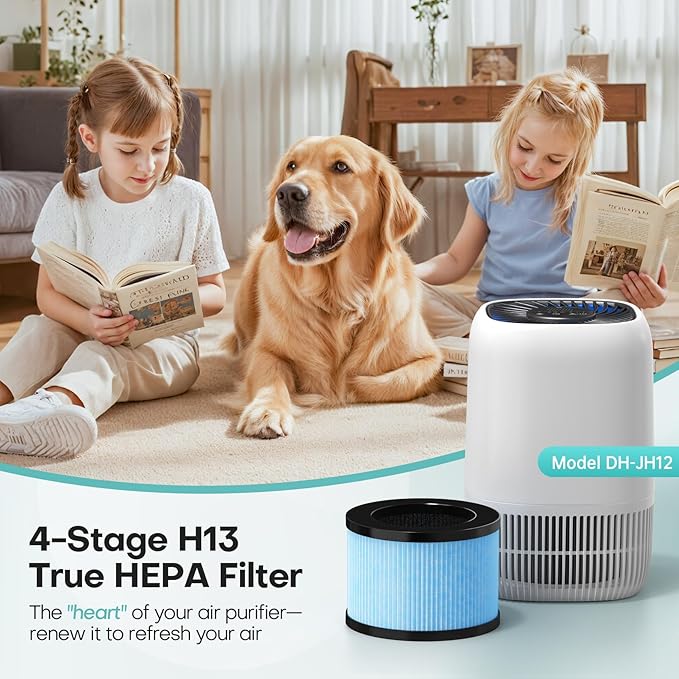 2-Pack VOOPNU JH12 Replacement Filter, 4-Stage H13 True HEPA&Efficiency Activated Carbon, for up to 99.97% of Pet Hair, Smoke, Harmful Particles and Common Household Pollutants, Stander Version, Blue