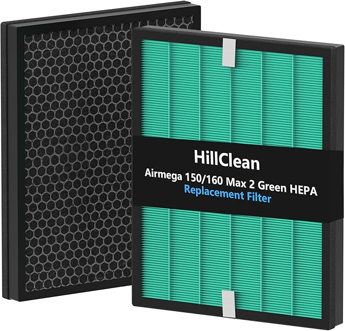 Airmega 150 Filter Replacement Compatible with Coway Airmega 150 (AP-1019C) & Airmega 160 Air Purifiers, Green True HEPA and Enhanced Activated Carbon Filter, Part＃AP-1019C-FP Upgraded Version 2 Pack