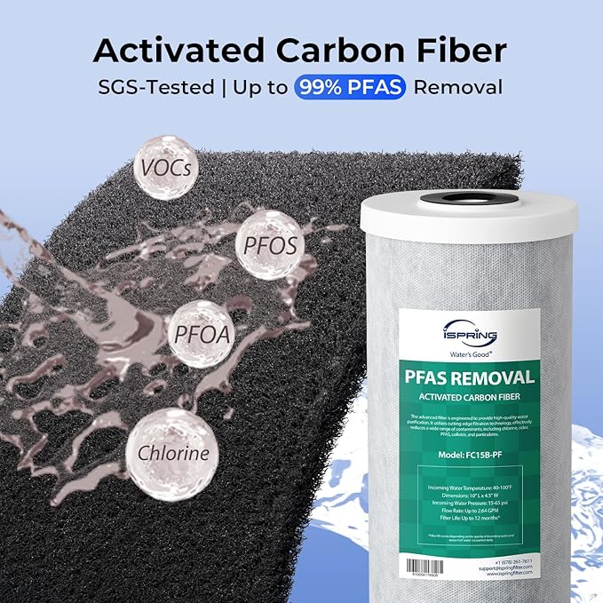 iSpring F3WGB31BPF Whole House Water Filter Replacement Pack, SGS-Tested, Remove up to 99% PFAS, Sediment, Chlorine, Taste & Odor, Up to 12 Months, 4.5” x 10”, Fits WGB31B-PF