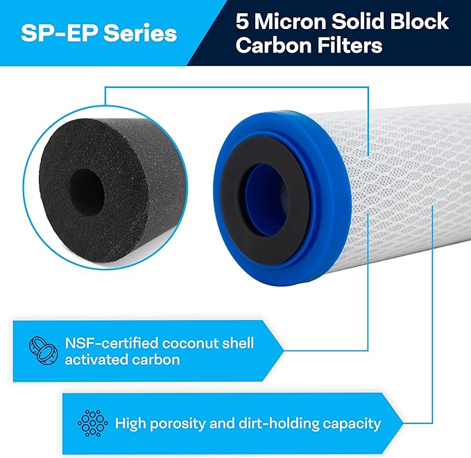 SpiroPure SP-EP-30 30x2.5 5 Micron NSF Certified Coconut Shell Carbon Block Water Filter Cartridge EP-30 155698-43 (Case of 6)