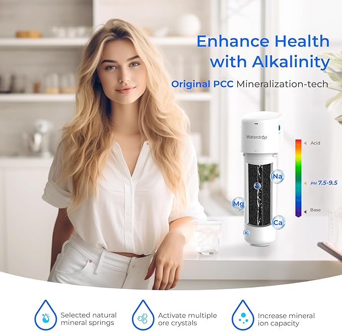 Waterdrop ALK16 Alkaline Water Filter System for Sink, Mineralizing Water, NSF/ANSI 372 Certified, Compatible with Reverse Osmosis Systems, Under Sink Installation