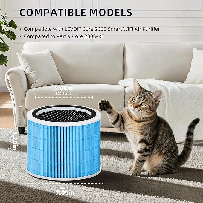Funmit Core 200S Smoke Remover Replacement Filter for LEVOIT Core 200S Smart WiFi Air Purifier, 3-in-1 Filter Replacement and High-Efficiency Activated Carbon, Part #Core 200S-RF, 2 Pack