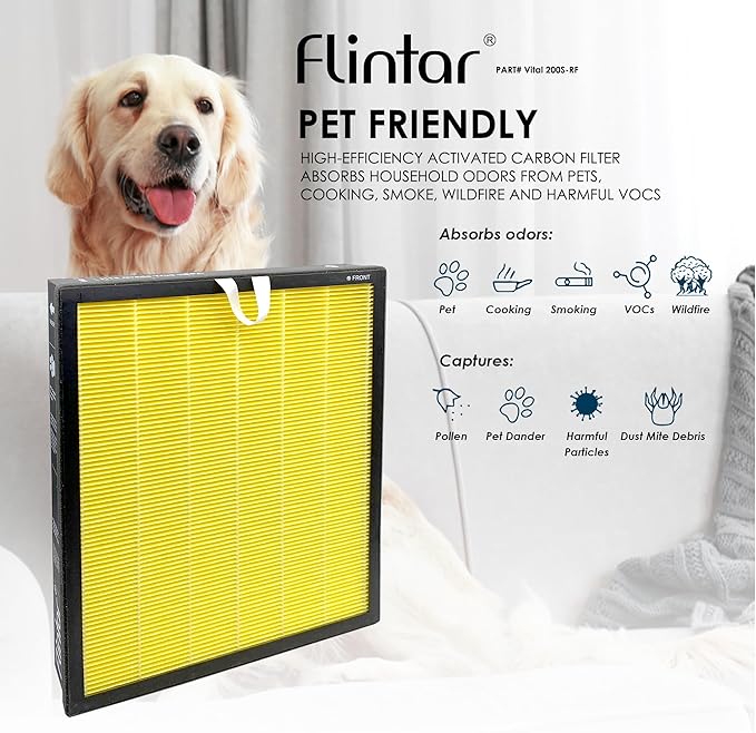 Flintar Vital 200S Pet Allergy Filter, Compatible with LEVOIT Vital 200S-P Air Purifier, H13 Grade Filtration + Activated Carbon filter, Part # Vital 200S-RF-PA, 1-Pack