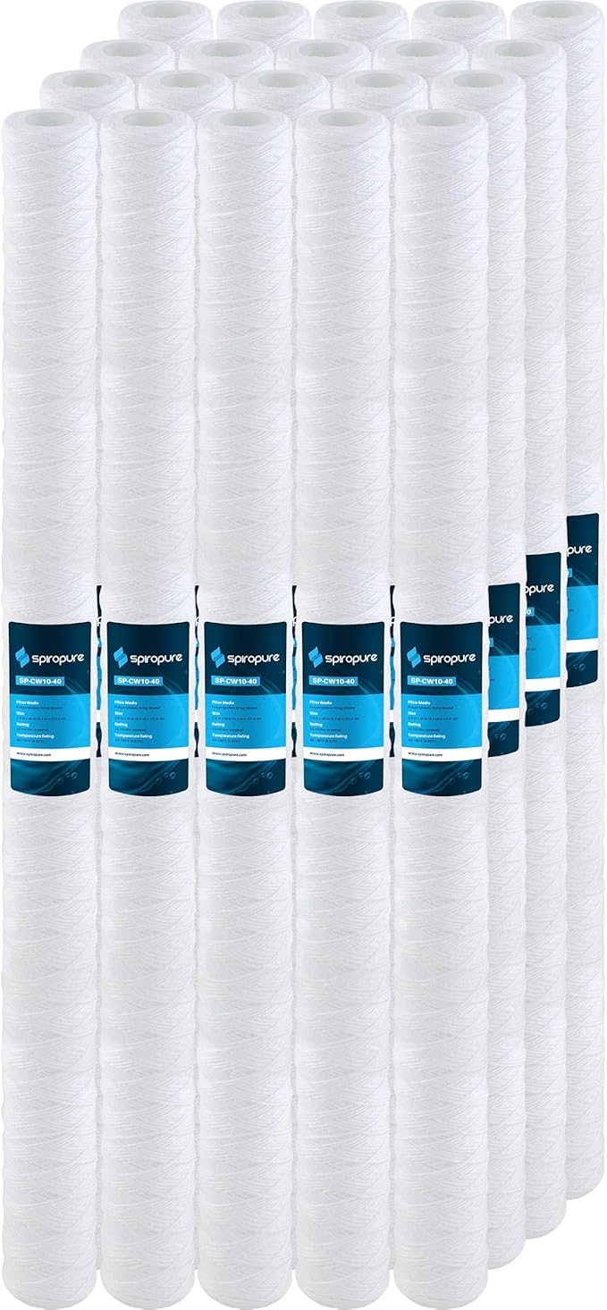 SpiroPure SP-CW10-40 40x2.5 10 Micron String-Wound Polypropylene Sediment Water Filter Cartridge SWC-25-4010 (Case of 20)