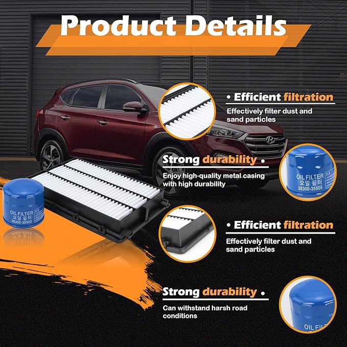 Kefly 28113-D3300 Engine Air Filter & 26300-35505 Oil Filter Fits for 2015-2019 Hyundai Sonata, 2016-2021 Hyundai Tucson, 2016-2020 Kia Optima, 2017-2022 Kia Sportage