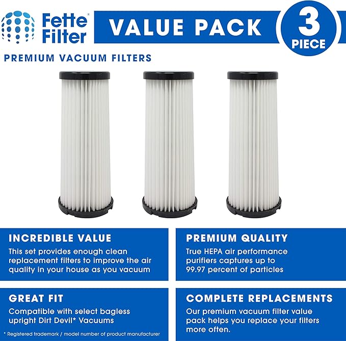Fette Filter - Vacuum HEPA Filter Compatible with Dirt Devil F1 (F-1) Compare to Part # 3JC0280000, 3-JC0280-000 & 2JC0280000, 2-JC0280-000 (Pack of 3)
