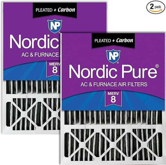 Nordic Pure 20x25x5 (Actual Size: 19 7/8 x 24 7/8 x 4 3/8) Honeywell Replacement Air Filters MERV 8 Pleated + Carbon 2 Pack