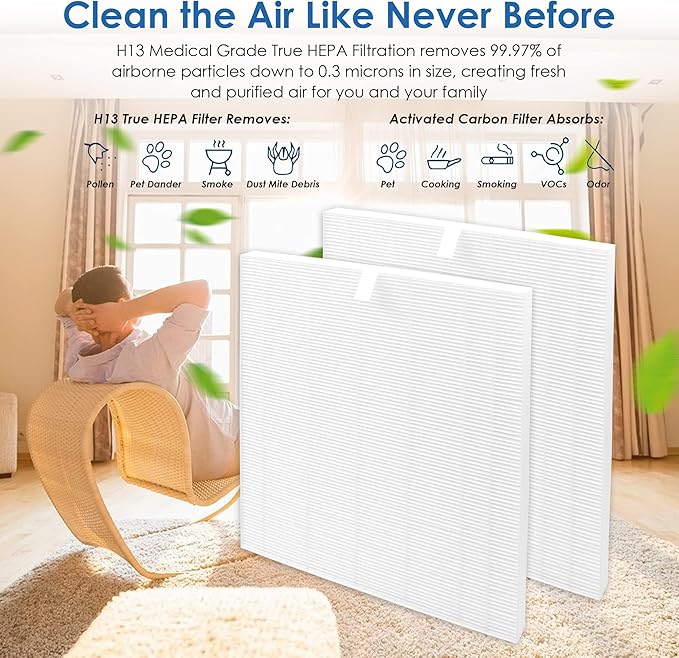 Flintar C545 Replacement Filter S, Compatible with Winix C545 Air Purifier, Part Number 1712-0096-00, H13 Grade Air Filters, 2-Pack
