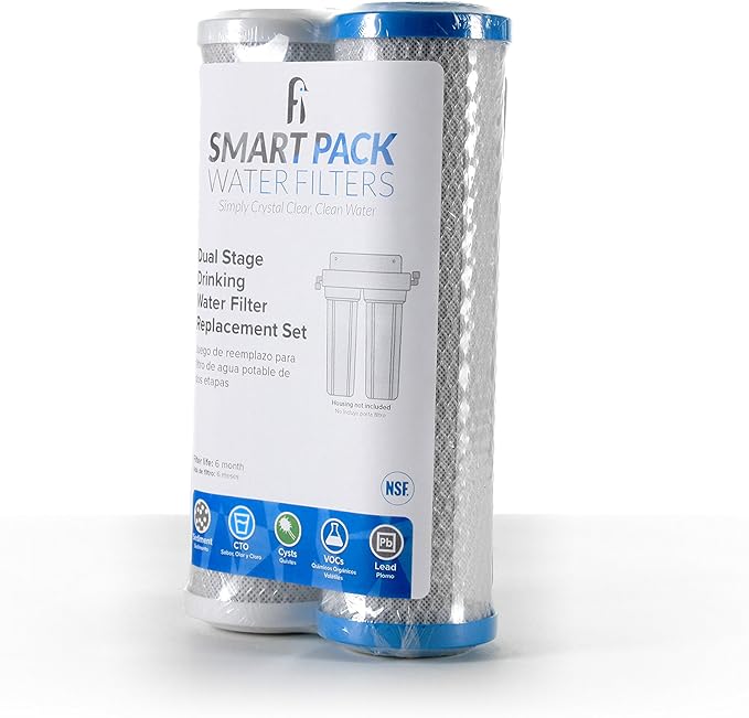 Smart Pack Dual-Stage Under-Sink Water Filter Replacement – 5 & 0.5-Micron CTO Carbon Block, 2.5” x 10” | Fits GXSV10R & Compatible Under-Sink Systems