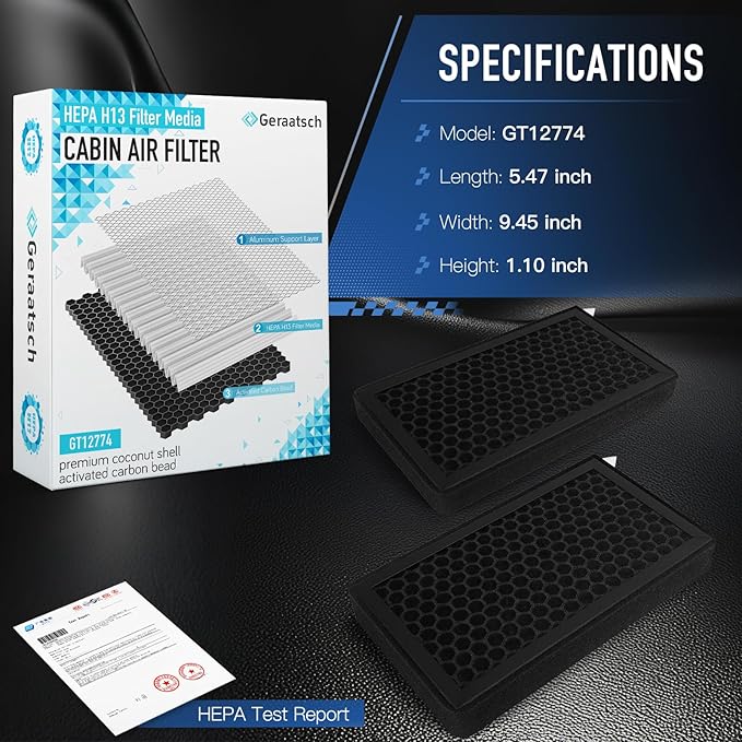 HEPA Cabin Air Filter with Activated Carbon Bean, Certified 99.95% Filtration, CF12774 for Tesla Model 3 (2017-2025) and Model Y (2020-2025)