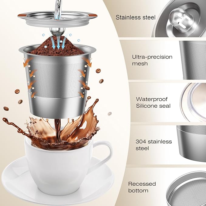 Reusable K Cups Coffee Pods for Keurig: Full Stainless Steel Refillable K Cups Coffee Filter Compatible 1.0 and 2.0 Coffee Makers-brewers (2Pack)