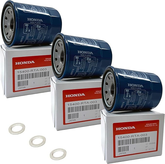 Genuine Oil Filter 15400-RTA-003 | Compatible with Honda Acura vehicles | Made in Japan | OEM | 3 Pack Bundle with APSG Drian Plug Gasket/Crush washers | REF: 15400-PLM-A02 / 15400-PLM-A01