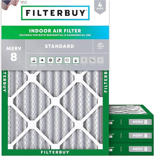 Filterbuy 30x32x2 Air Filter MERV 8 Essential Dust & Allergy Defense (4-Pack), Electrostatic Pleated HVAC AC Furnace Filters Replacement (Actual Size: 30.00 x 32.00 x 1.75)