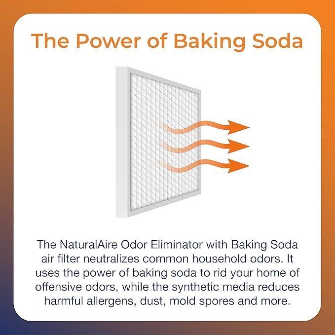 NaturalAire 16x25x1 Pleated Air Filter - Odor Eliminator with Baking Soda, 4-Pack of MERV 8. Controls Household Odors and Traps Harmful Airborne Particles, Lasting Up To 90 Days. 84857.011625