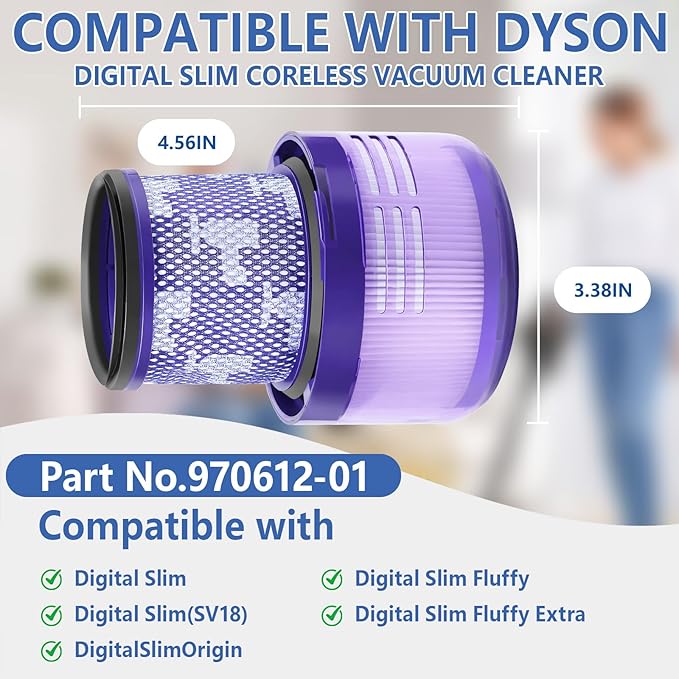 3 Packs V9 Filter Replacement Compatible with Dyson V9(SV57)、Digital Slim(SV57、SV18) Cordless Vacuum, Part No.970612-01 for Dyson Digital Slim Filter