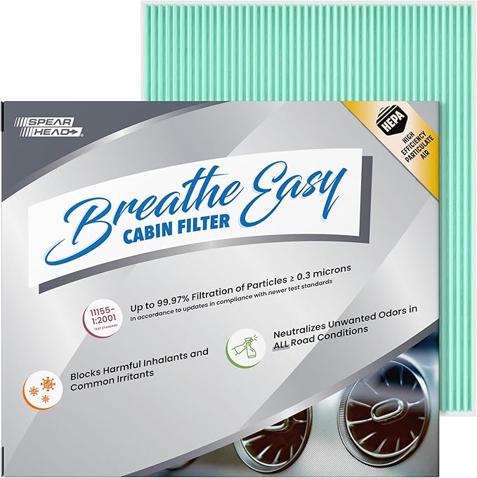 Spearhead HEPA Breathe Easy Cabin Filter, Up to 99.97% Filtration of 0.3 Micron Particles w/No Airflow Reduction (BE-058H)