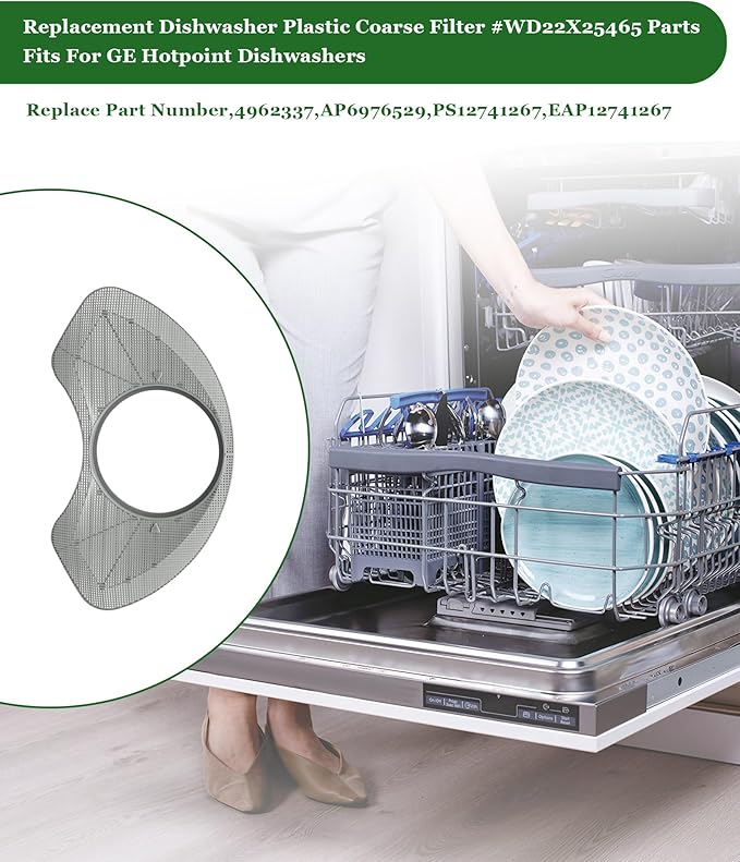 Replacement Dishwasher Plastic Coarse Filter #WD22X25465 Parts Fits For GE Hotpoint Dishwashers,Replaces 4962337,AP6976529,PS12741267,EAP12741267